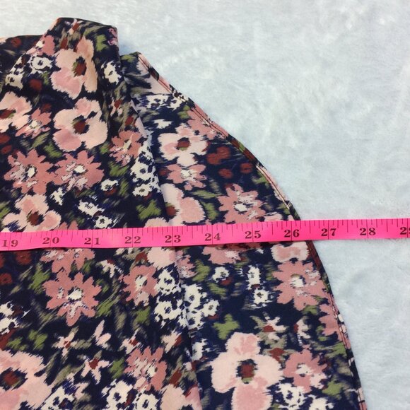 New! BCX Surplice Wrap Blouse Top S Woman's Blue Pink Floral 3/4 Tie Sleeve - Picture 16 of 16